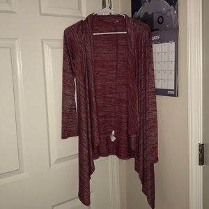 Loose and comfy red throw over cardigan
